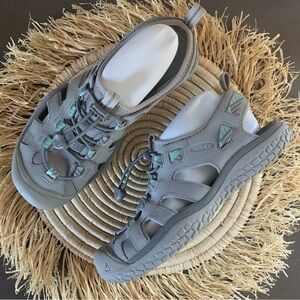 KEEN Women's SOLR Performance Quick Dry Water Sandals Light Gray/Ocean Wave 8.5